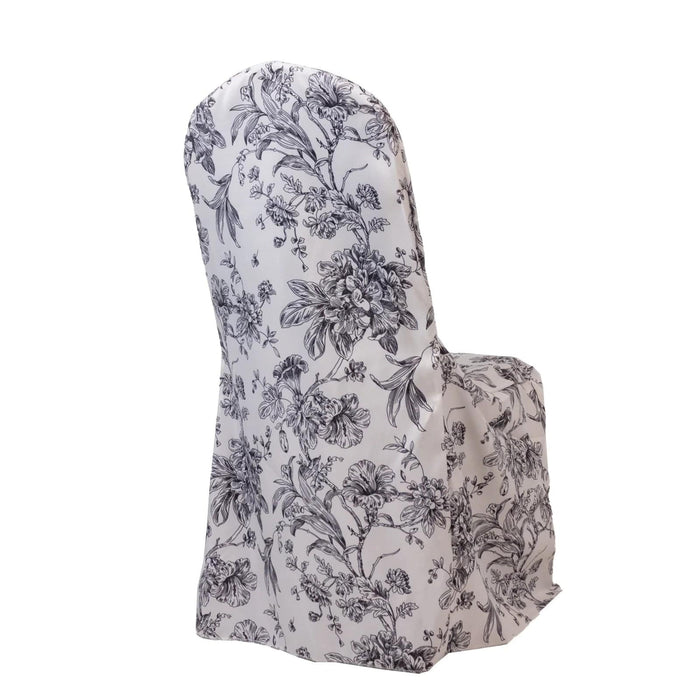 10 French Toile Floral Polyester Banquet Chair Covers CHAIR_BANQ_FLORFT_BLK_PK10