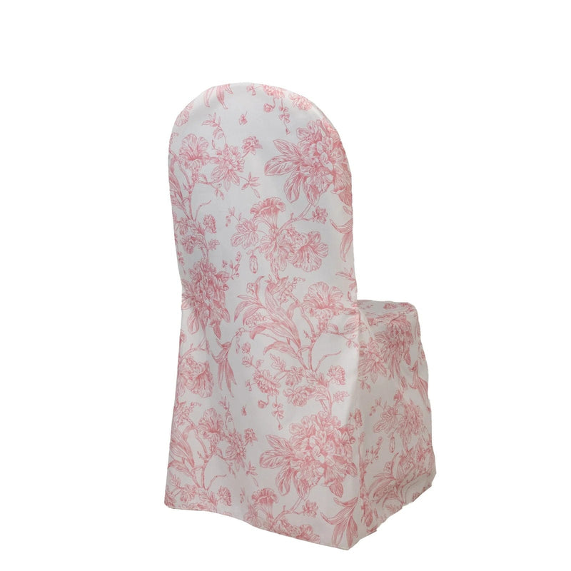 10 French Toile Floral Polyester Banquet Chair Covers CHAIR_BANQ_FLORFT_PINK_PK10