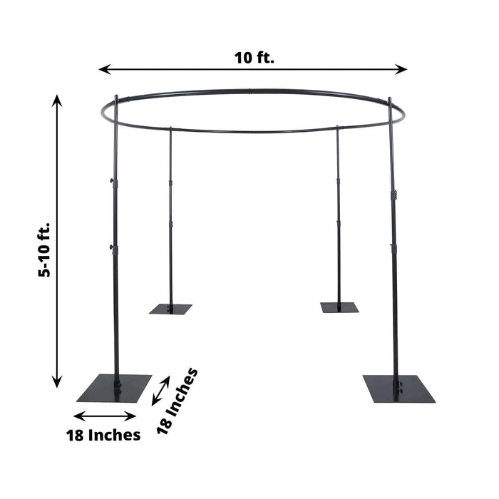 10 ft Adjustable 4 Post Round Wedding Arch Stand Backdrop Canopy - Black BKDP_STND10_SET_RND