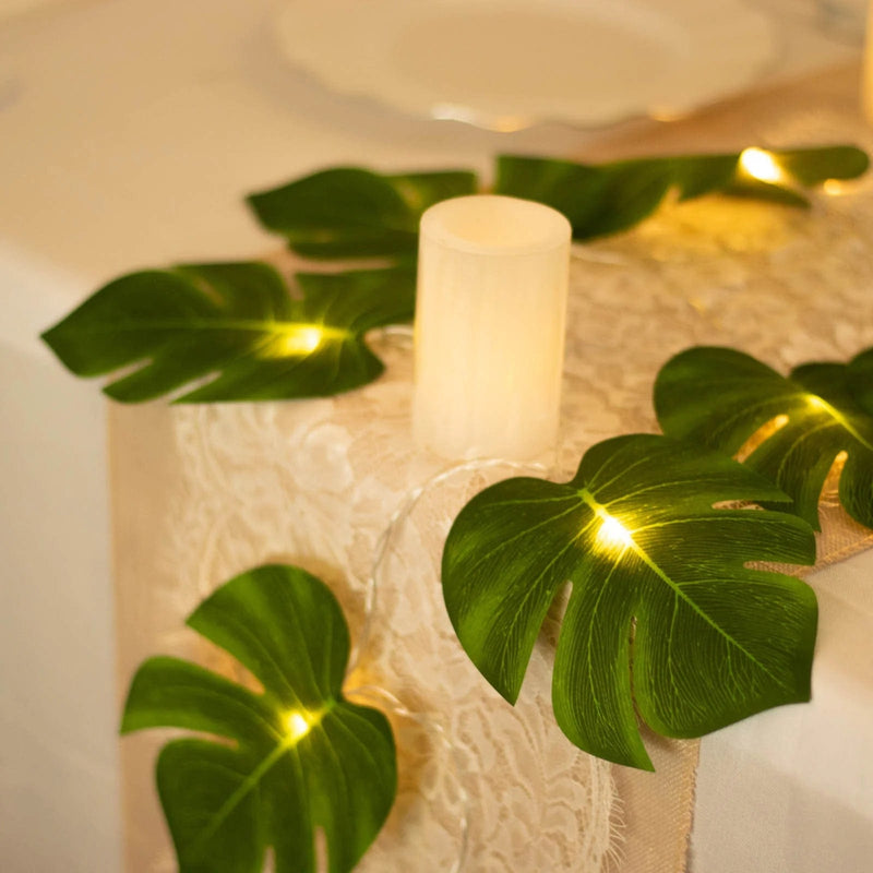 10 ft LED Artificial Monstera Leaves Garland String Lights - Green LEDSTR_ARTI_008_GRN