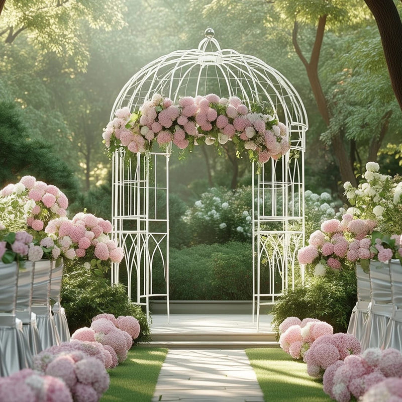 10 ft Metal Birdcage Wedding Arch Backdrop Stand - White BKDP_STND_BDCG_9_WHT