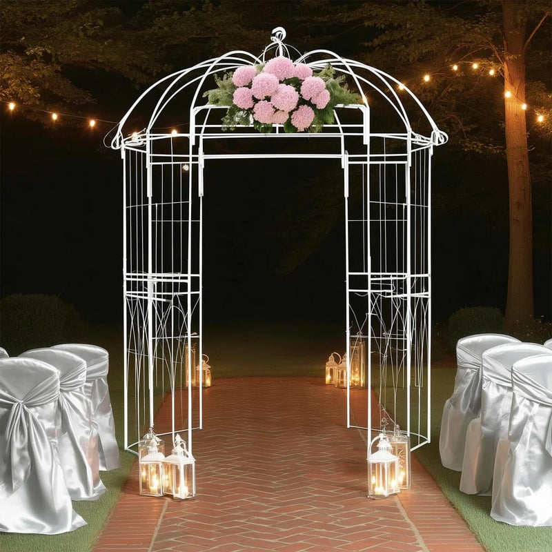 10 ft Metal Birdcage Wedding Arch Backdrop Stand - White BKDP_STND_BDCG_9_WHT