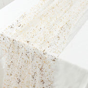 10 ft Metallic Glitter Sheer Chiffon Table Runner - White and Gold RUN_MET12_10FT_WHGD
