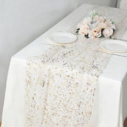 10 ft Metallic Glitter Sheer Chiffon Table Runner - White and Gold RUN_MET12_10FT_WHGD