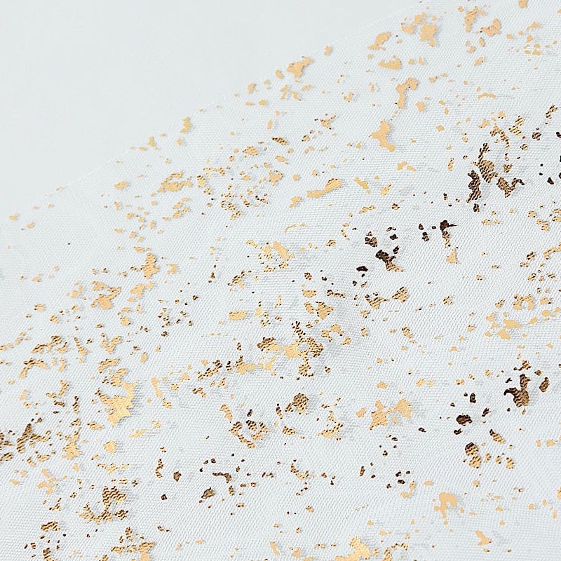 10 ft Metallic Glitter Sheer Chiffon Table Runner - White and Gold RUN_MET12_10FT_WHGD