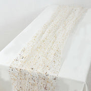 10 ft Metallic Glitter Sheer Chiffon Table Runner - White and Gold RUN_MET12_10FT_WHGD