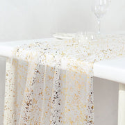 10 ft Metallic Glitter Sheer Chiffon Table Runner - White and Gold RUN_MET12_10FT_WHGD