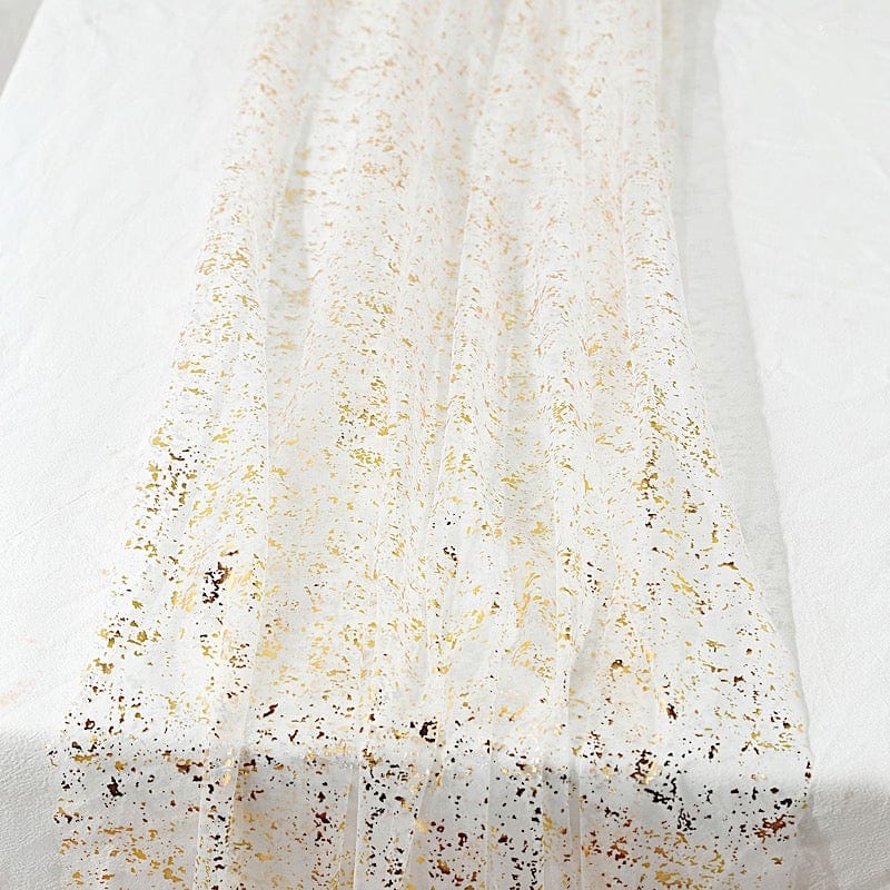 10 ft Metallic Glitter Sheer Chiffon Table Runner - White and Gold RUN_MET12_10FT_WHGD