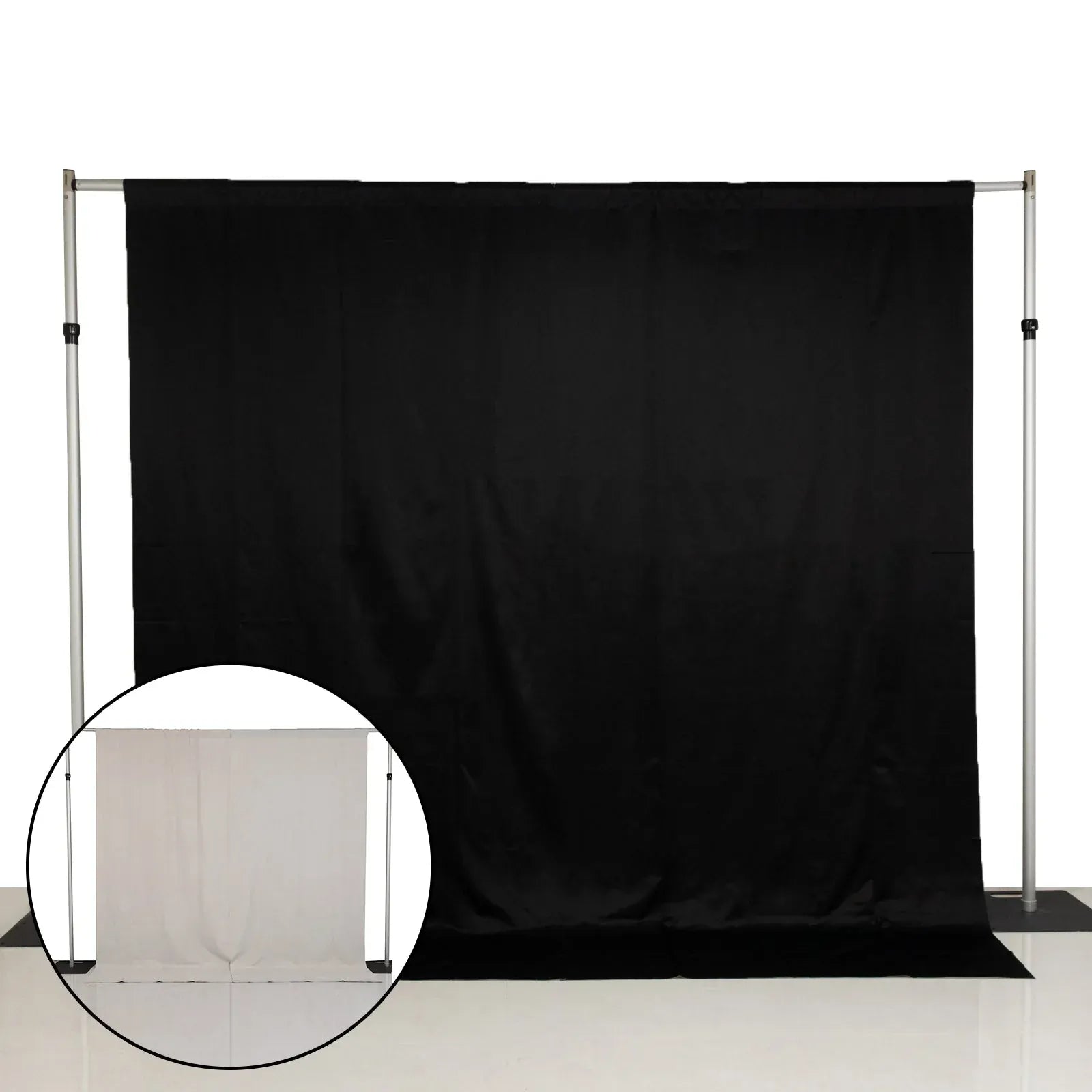 10 ft x 10 ft Blackout Curtains Lamour Satin Drapery Panels - Black and Ivory CUR_PANBLKO_10X10_BLK