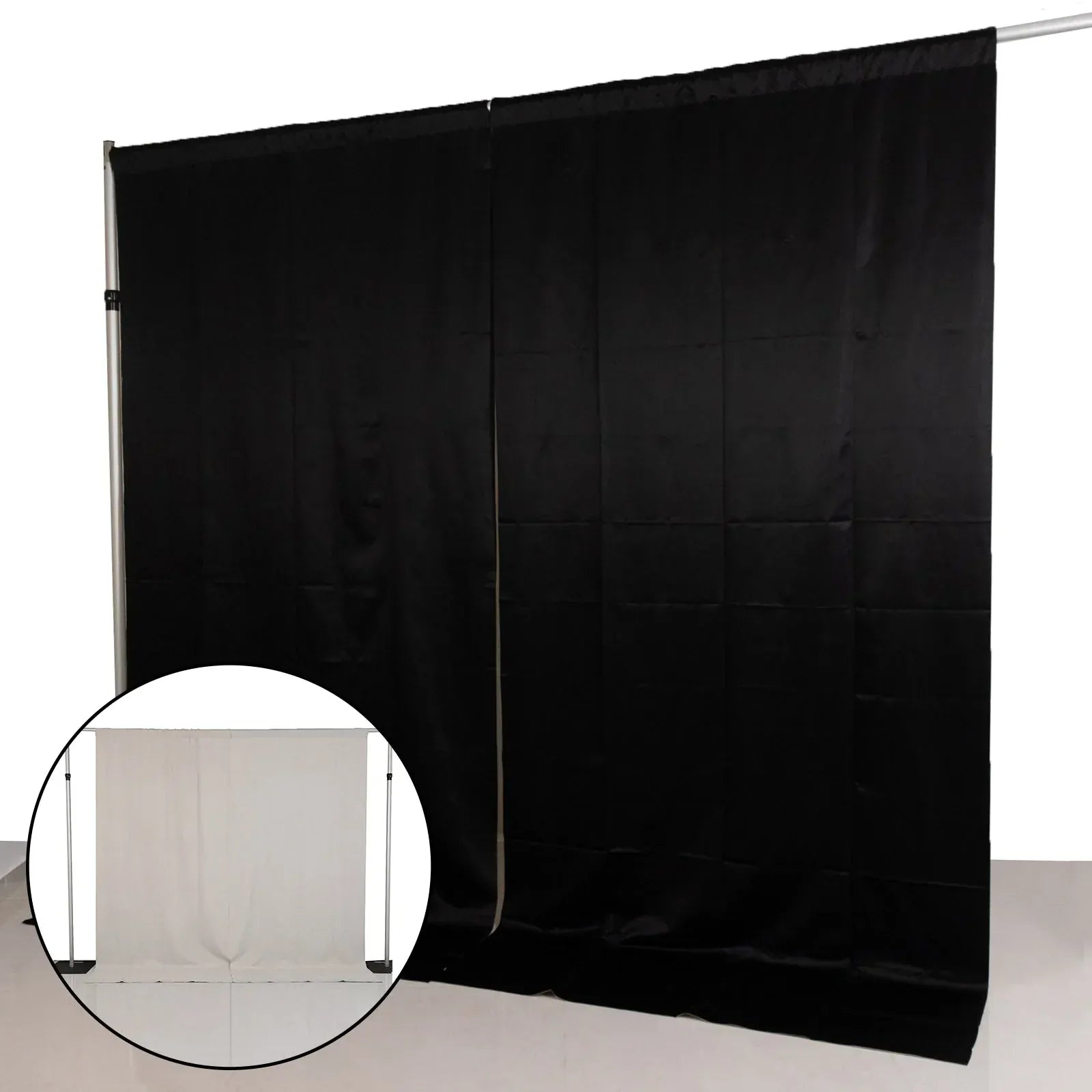 10 ft x 10 ft Blackout Curtains Lamour Satin Drapery Panels - Black and Ivory CUR_PANBLKO_10X10_BLK