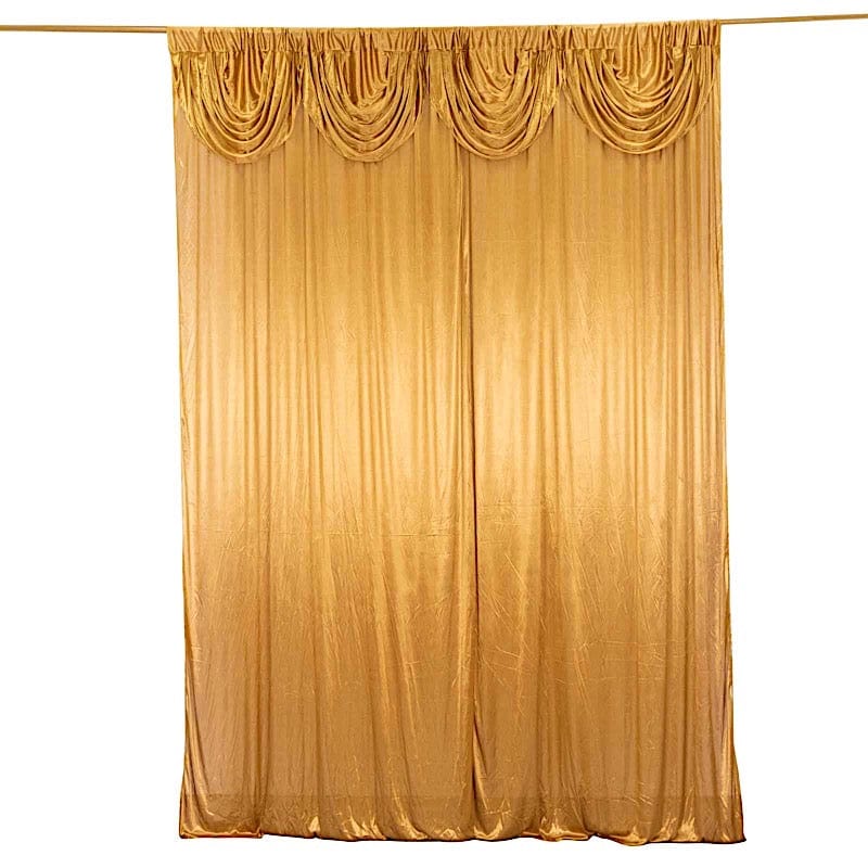 10 ft x 10 ft Double Drape Pleated Satin Wedding Photo Backdrop Curtain BKDP_06_10X10_GOLD