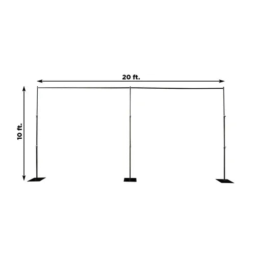 10 ft x 20 ft Heavy Duty Metal Adjustable Backdrop Stand with 3 Flat Steel Bases - Black BKDP_STND07_10X20FT_POLE