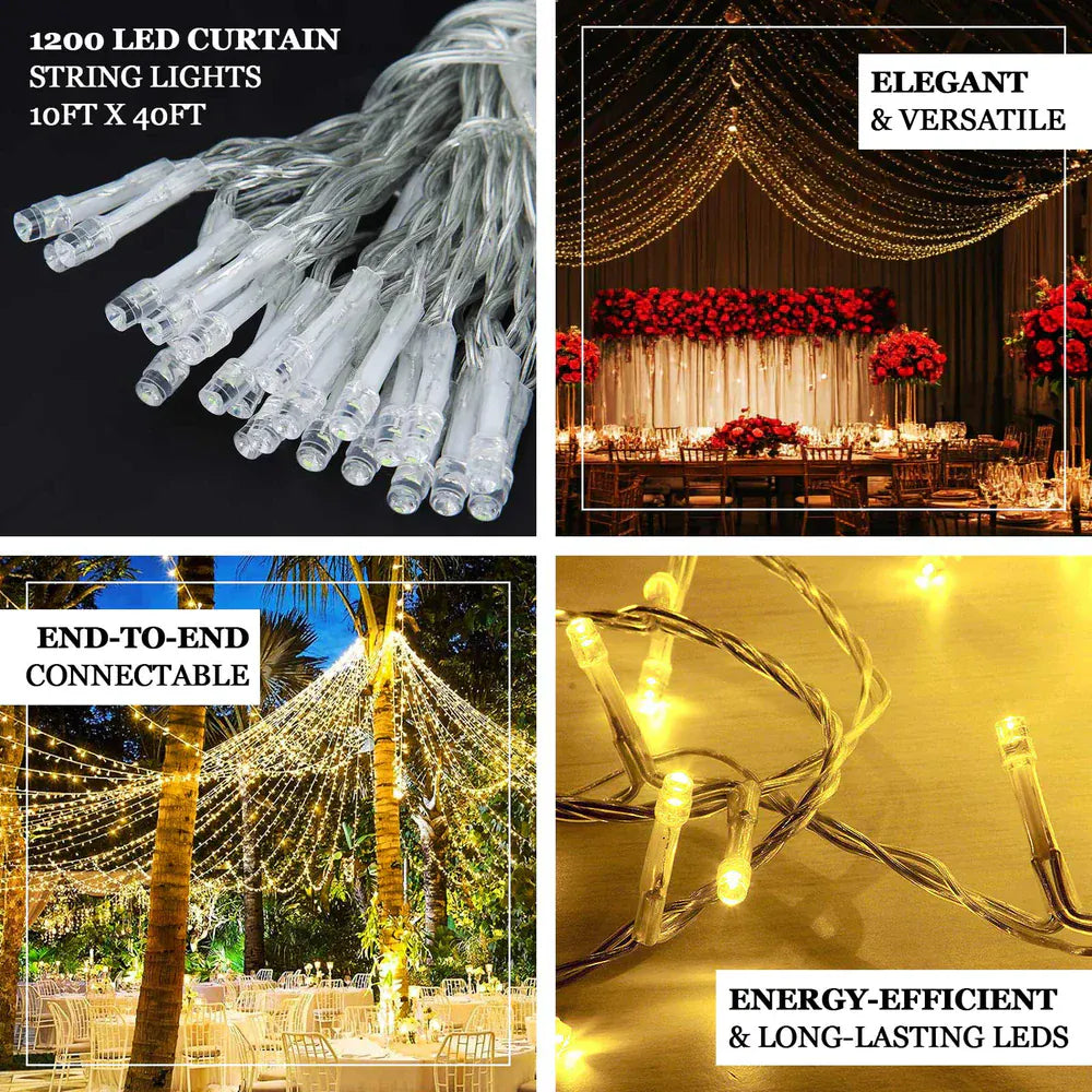 10 ft x 40 ft LED Curtain String Lights - Warm White LEDSTR03_10X40_CLR