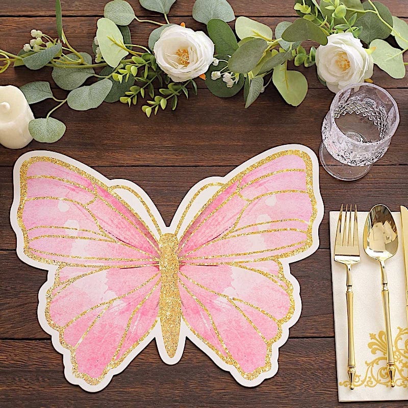 10 Glitter Butterfly Cardboard Paper Placemats - Pink and Gold DSP_CHRG_BUT01_PINK