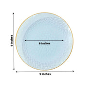 10 Glossy Round Plastic Salad and Dinner Plates with Gold Rim - Disposable Tableware