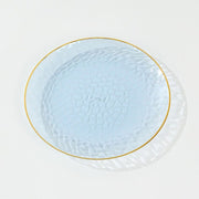10 Glossy Round Plastic Salad and Dinner Plates with Gold Rim - Disposable Tableware