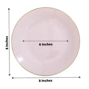 10 Glossy Round Plastic Salad and Dinner Plates with Gold Rim - Disposable Tableware
