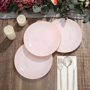 10 Glossy Round Plastic Salad and Dinner Plates with Gold Rim - Disposable Tableware