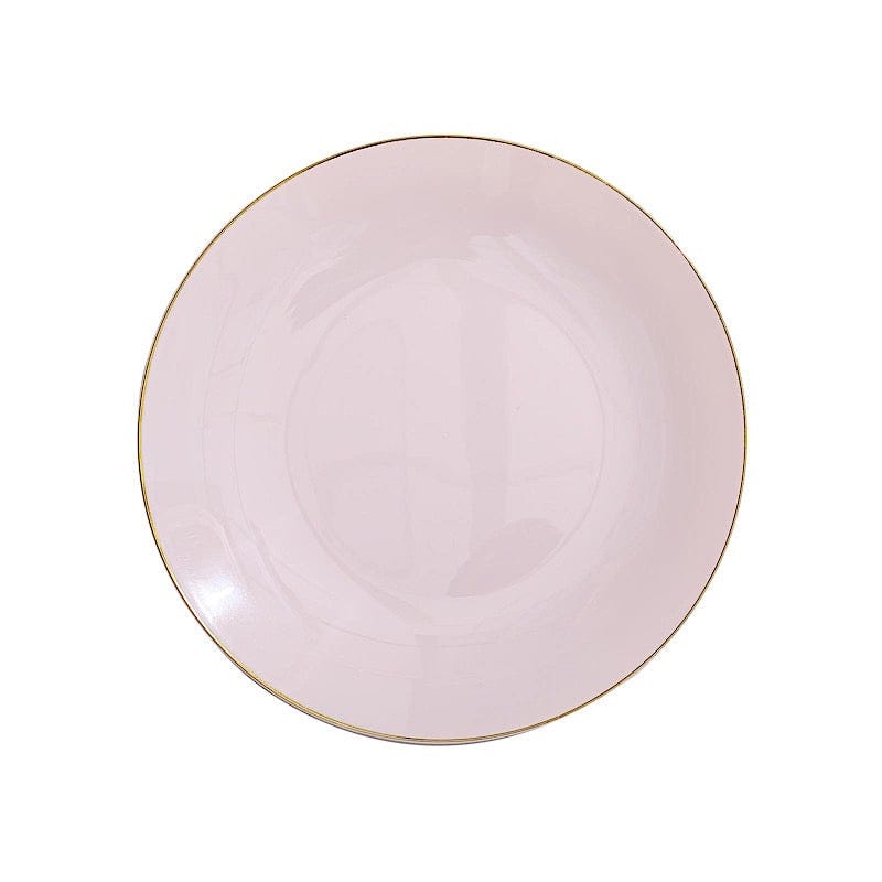 10 Glossy Round Plastic Salad and Dinner Plates with Gold Rim - Disposable Tableware