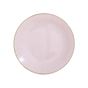 10 Glossy Round Plastic Salad and Dinner Plates with Gold Rim - Disposable Tableware