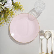 10 Glossy Round Plastic Salad and Dinner Plates with Gold Rim - Disposable Tableware