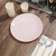 10 Glossy Round Plastic Salad and Dinner Plates with Gold Rim - Disposable Tableware
