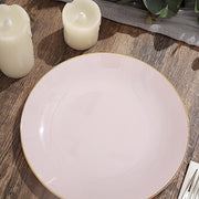 10 Glossy Round Plastic Salad and Dinner Plates with Gold Rim - Disposable Tableware
