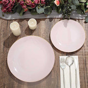 10 Glossy Round Plastic Salad and Dinner Plates with Gold Rim - Disposable Tableware