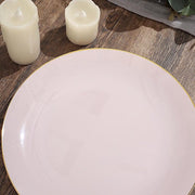 10 Glossy Round Plastic Salad and Dinner Plates with Gold Rim - Disposable Tableware