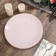 10 Glossy Round Plastic Salad and Dinner Plates with Gold Rim - Disposable Tableware