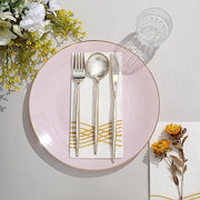 10 Glossy Round Plastic Salad and Dinner Plates with Gold Rim - Disposable Tableware