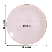 10 Glossy Round Plastic Salad and Dinner Plates with Gold Rim - Disposable Tableware