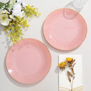 10 Glossy Round Plastic Salad and Dinner Plates with Gold Rim - Disposable Tableware