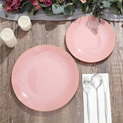10 Glossy Round Plastic Salad and Dinner Plates with Gold Rim - Disposable Tableware