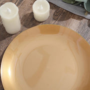 10 Glossy Round Plastic Salad and Dinner Plates with Gold Rim - Disposable Tableware