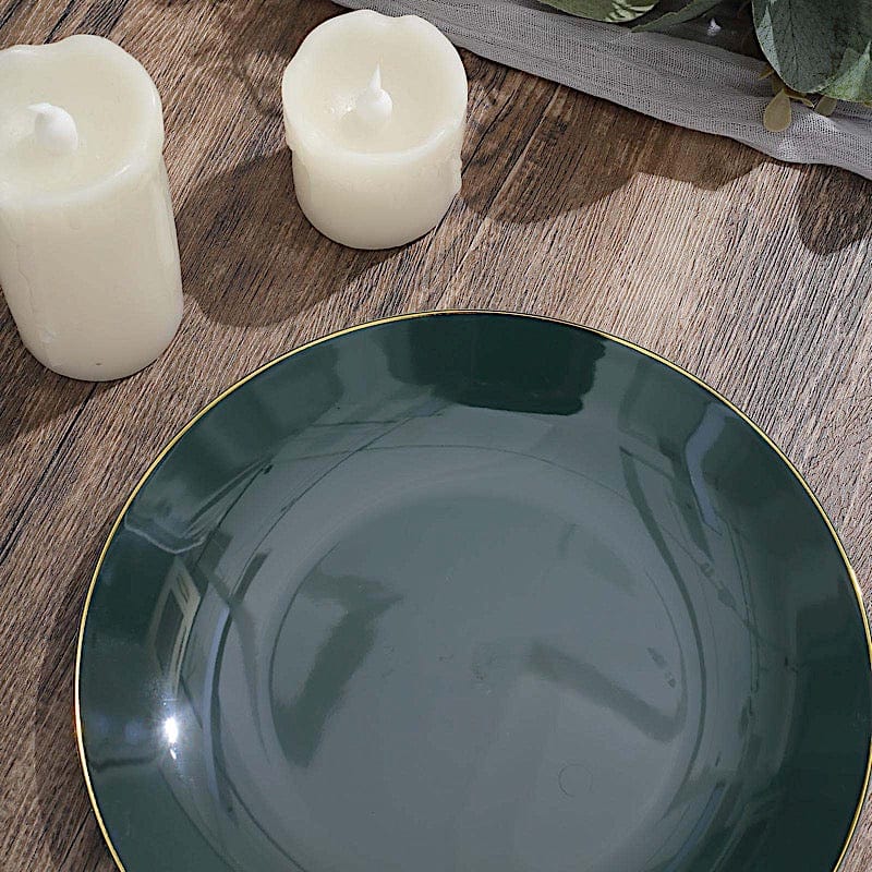 10 Glossy Round Plastic Salad and Dinner Plates with Gold Rim - Disposable Tableware