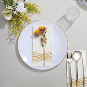 10 Glossy Round Plastic Salad and Dinner Plates with Gold Rim - Disposable Tableware