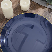 10 Glossy Round Plastic Salad and Dinner Plates with Gold Rim - Disposable Tableware