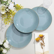 10 Glossy Round Plastic Salad and Dinner Plates with Gold Rim - Disposable Tableware