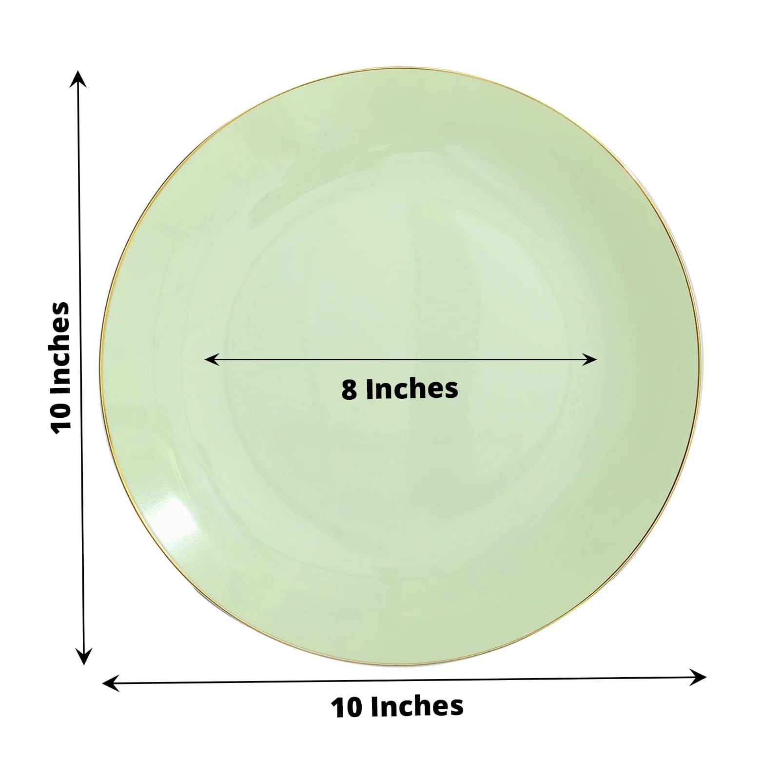 10 Glossy Round Plastic Salad and Dinner Plates with Gold Rim - Disposable Tableware