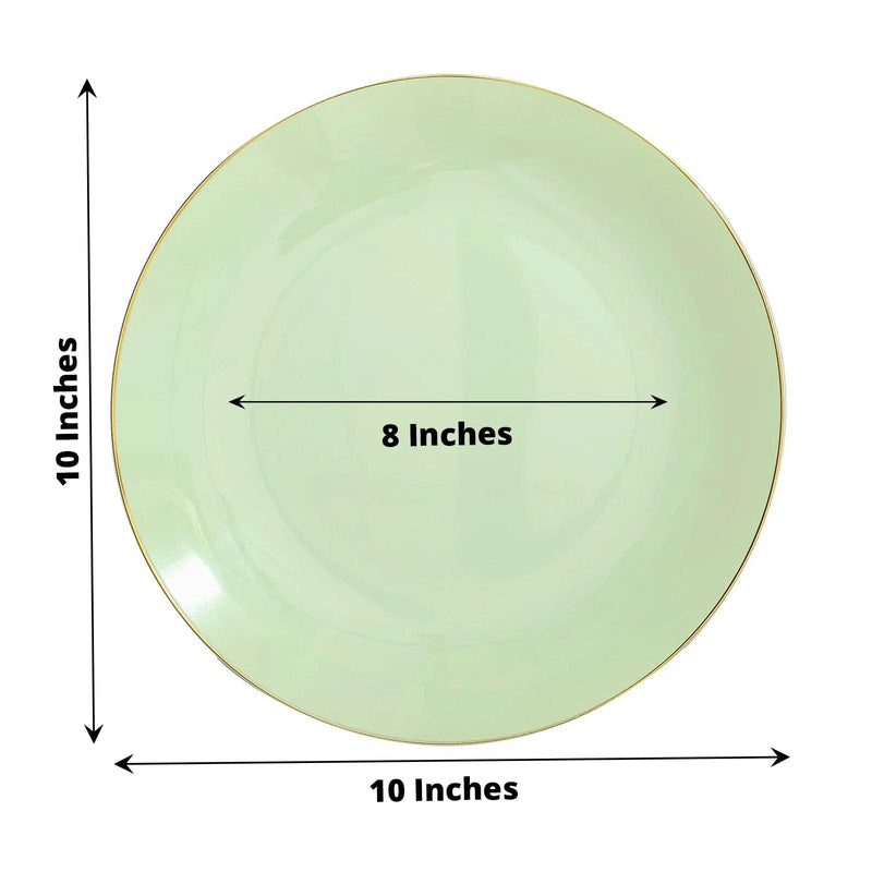 10 Glossy Round Plastic Salad and Dinner Plates with Gold Rim - Disposable Tableware