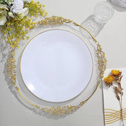 10 Glossy Round Plastic Salad and Dinner Plates with Gold Rim - Disposable Tableware