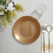 10 Glossy Round Plastic Salad and Dinner Plates with Gold Rim - Disposable Tableware