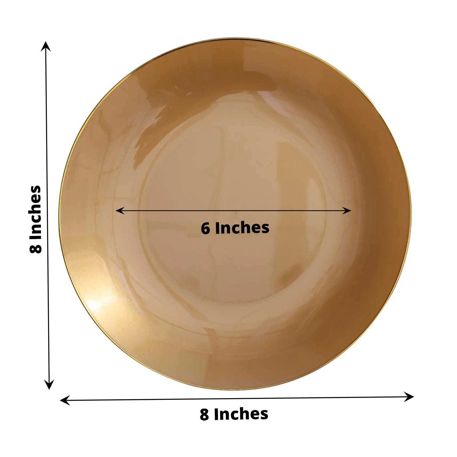 10 Glossy Round Plastic Salad and Dinner Plates with Gold Rim - Disposable Tableware
