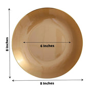 10 Glossy Round Plastic Salad and Dinner Plates with Gold Rim - Disposable Tableware