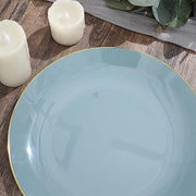 10 Glossy Round Plastic Salad and Dinner Plates with Gold Rim - Disposable Tableware