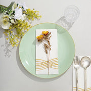 10 Glossy Round Plastic Salad and Dinner Plates with Gold Rim - Disposable Tableware