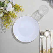 10 Glossy Round Plastic Salad and Dinner Plates with Gold Rim - Disposable Tableware