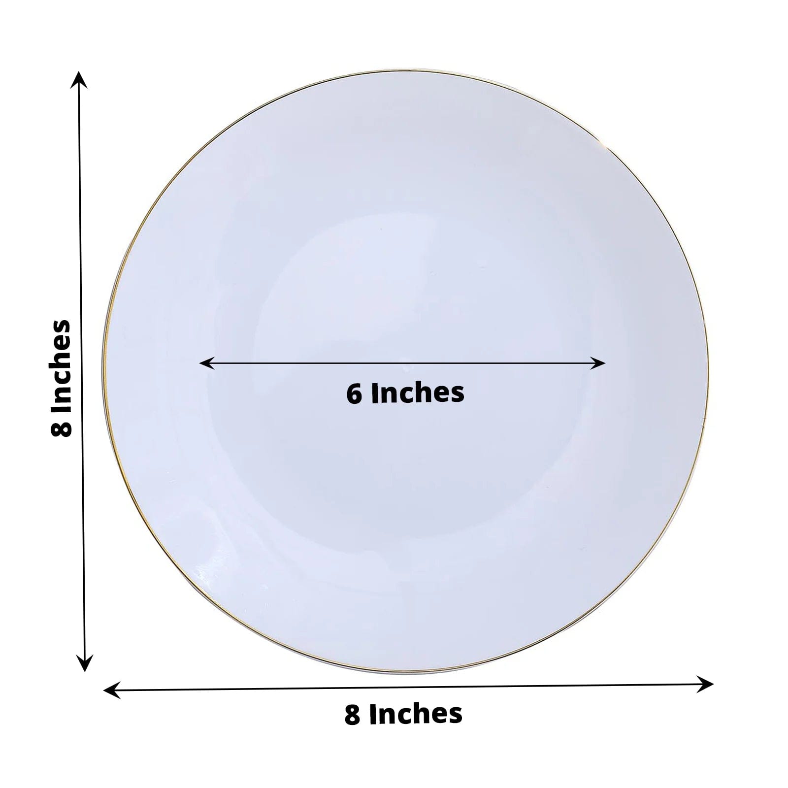 10 Glossy Round Plastic Salad and Dinner Plates with Gold Rim - Disposable Tableware