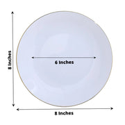 10 Glossy Round Plastic Salad and Dinner Plates with Gold Rim - Disposable Tableware